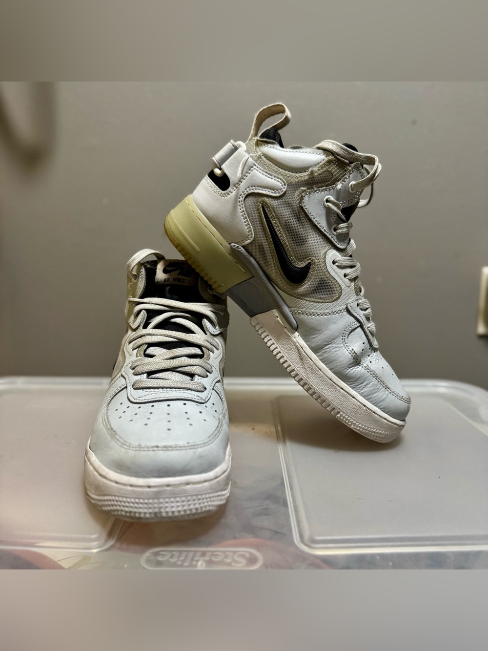 Nike Kids White and Light Cream Mid-Top Sneakers with Black Swoosh